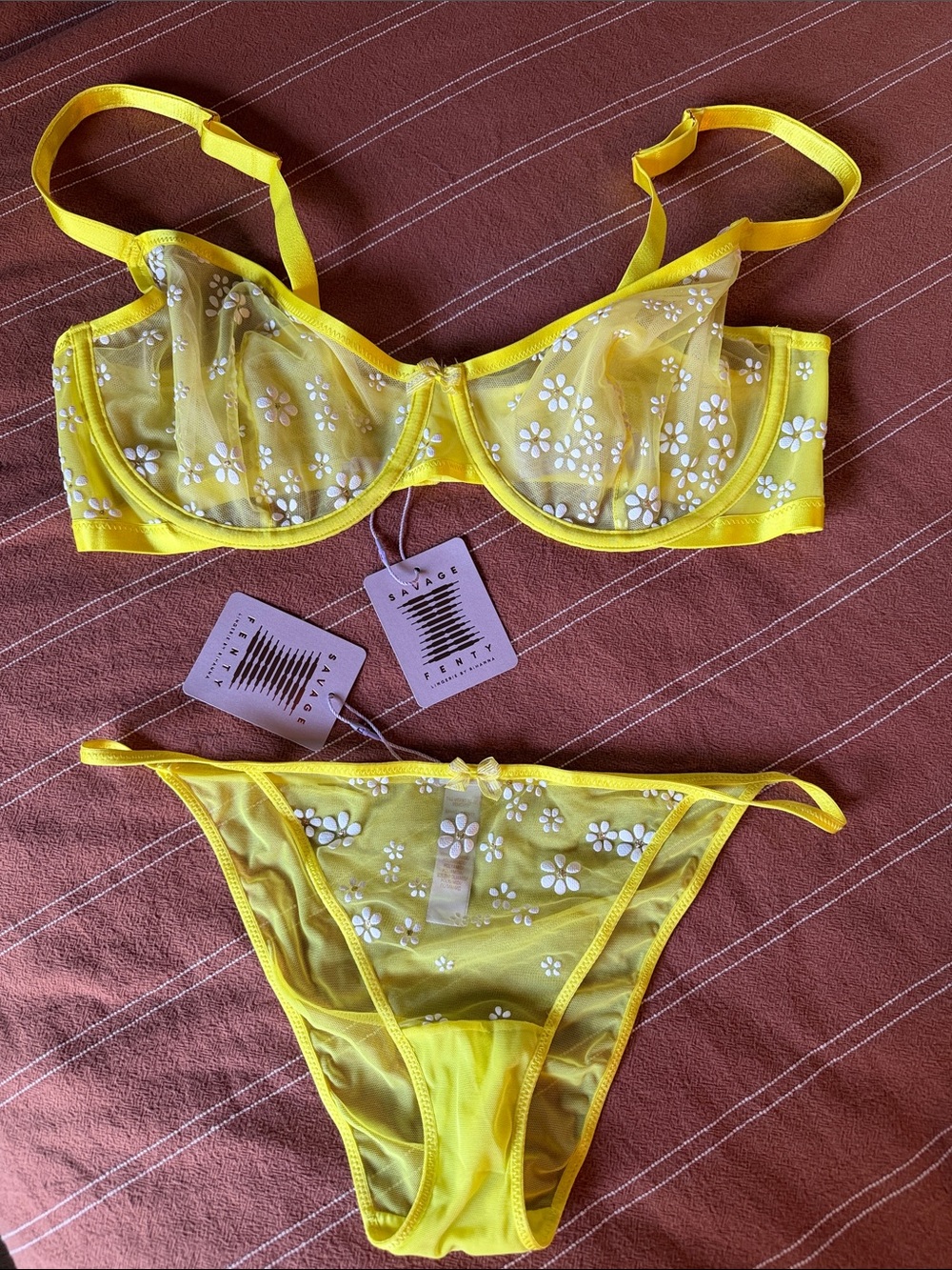 Savage X Fenty Yellow Daisy Mesh Bra & Panty Set